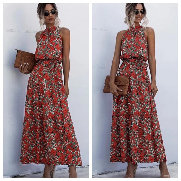 ShopEvelynne Dresses & Skirts - 09 Boho Chic red Floral print Fabulous halter dress